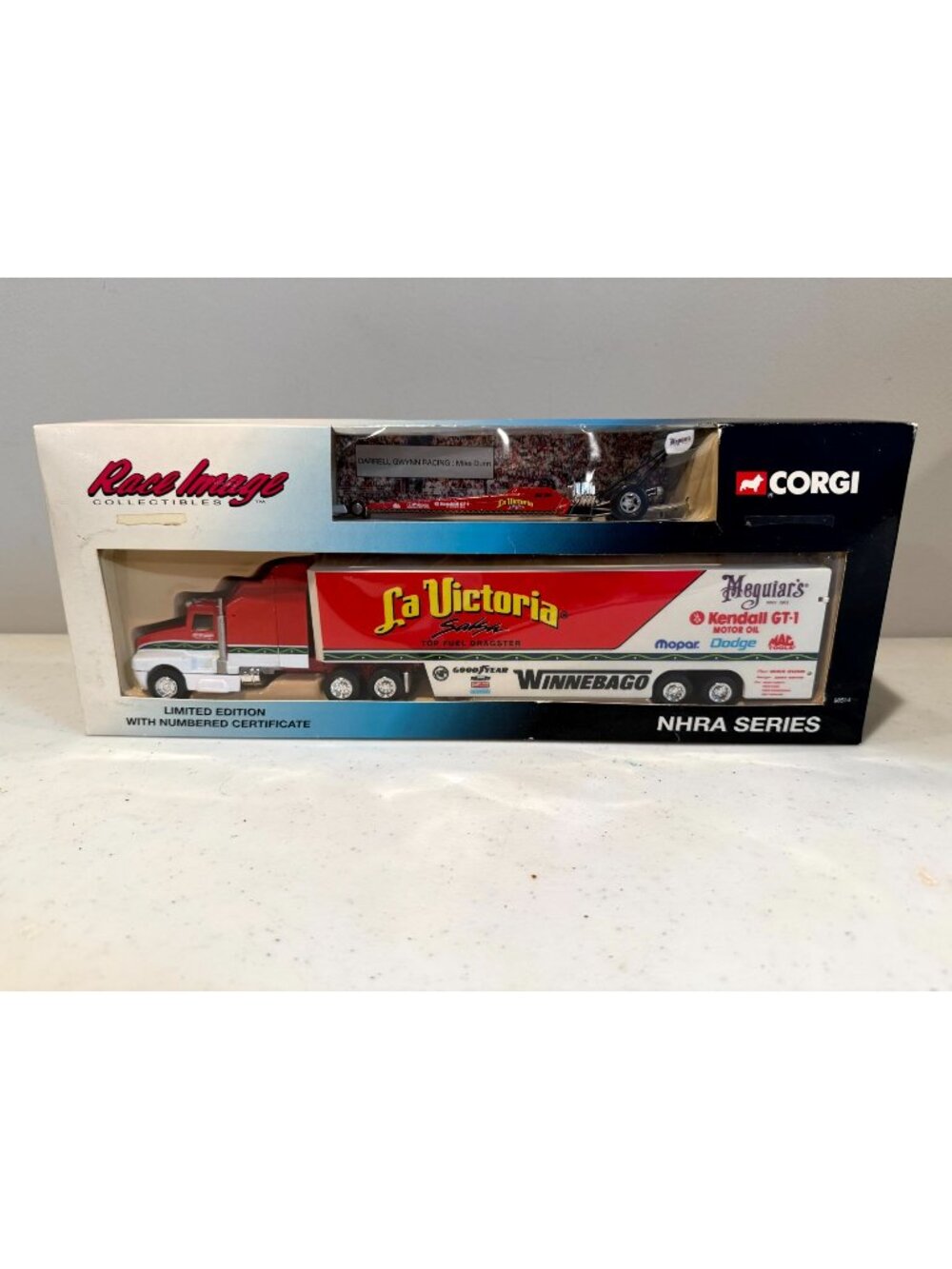 Vintage Corgi Race Image NHRA Darrell Gwynn La Victoria Top Fuel Dragster Hauler